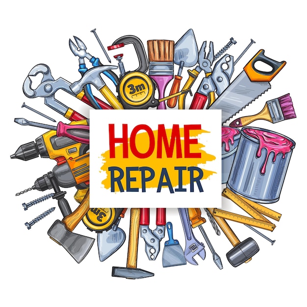 Home reparatie tool poster voor constructieontwerp