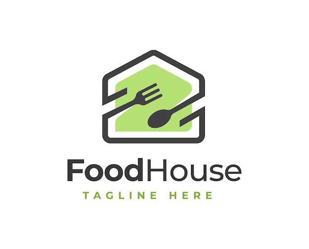 Home restaurant food logo design with fork and spoon element illustration