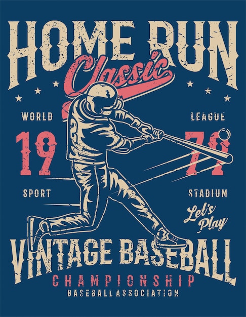 Vettore home run illustrazione classica in stile vintage