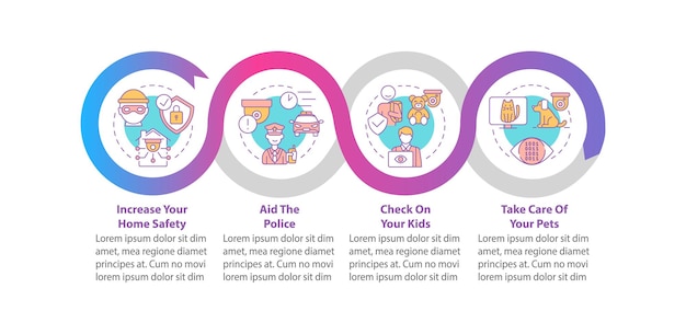 Home safety vector infographic template. family protection presentation outline design elements. data visualization with 4 steps. process timeline info chart. workflow layout with line icons