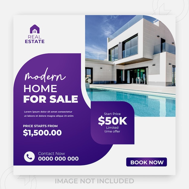 Home for sale or 2 color gradient clean background and Digital Building construction social media banner template