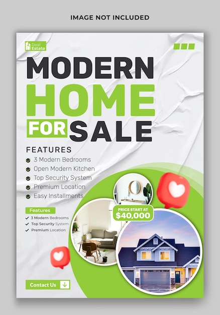 Vector home for sale ads flyer template design