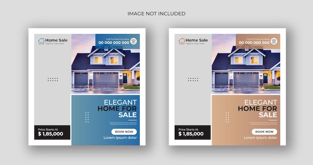 Вектор Шаблон поста в социальных сетях для продажи дома, квадратный флаер, баннер