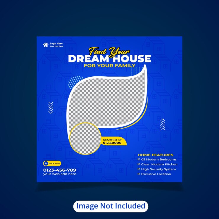 Home sale dream house vector real estate property social media banner design template