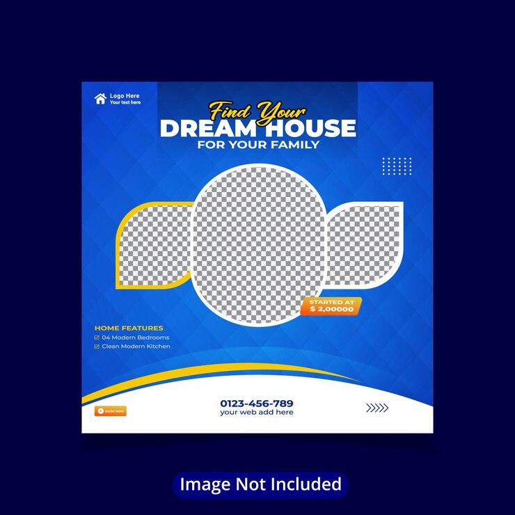 Home sale dream house vector real estate property social media banner design template