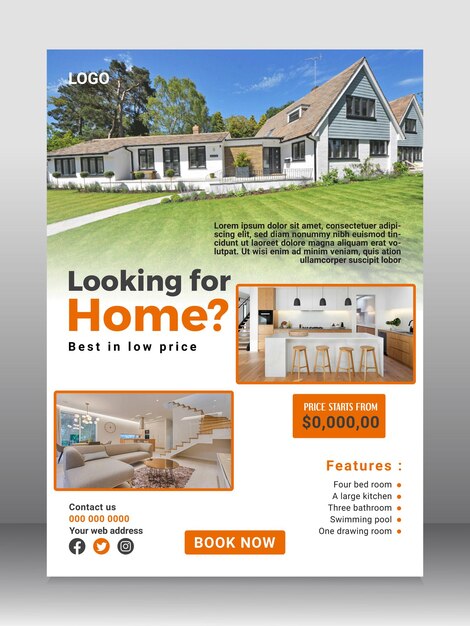 Vector home sale flyer design template