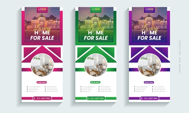 Home sale onroerend goed rollup banner of cover ontwerpsjabloon