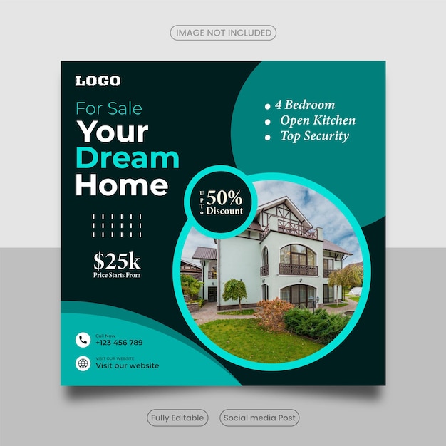 Home sale post template Flat and minimalist real estate sale banner template