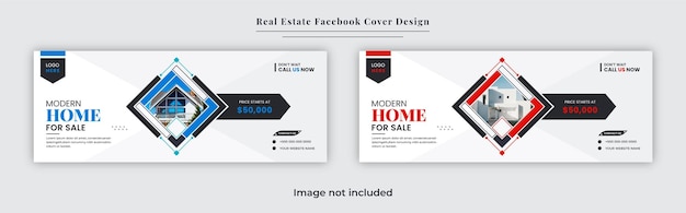 Home for sale and property sale and rent facebook cover banner design with creative shapes