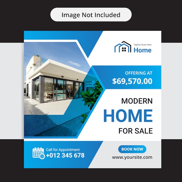 Vector home for sale real estate social media insta post design template