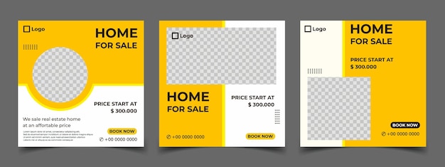 Home sale social media advertising posts digital marketing vector sets social media post templates