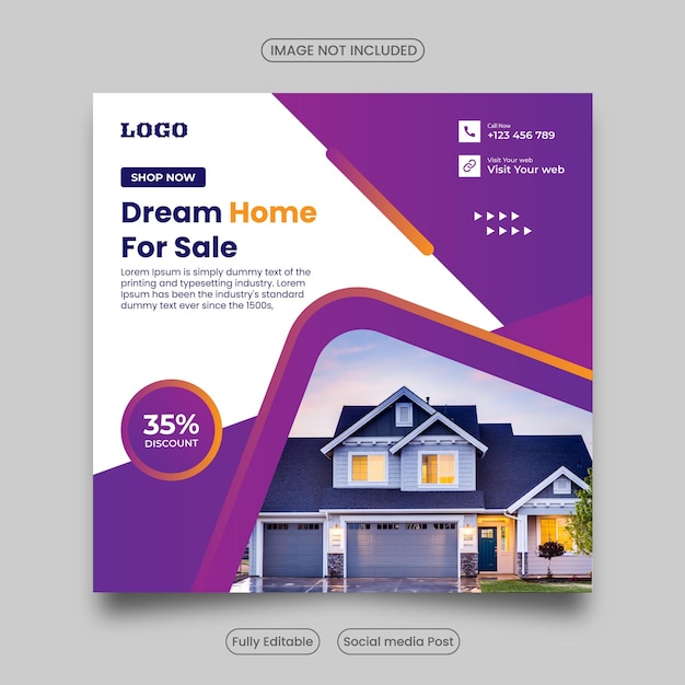 Home sale social media banner Instagram post design Web banner for home sale product promotion