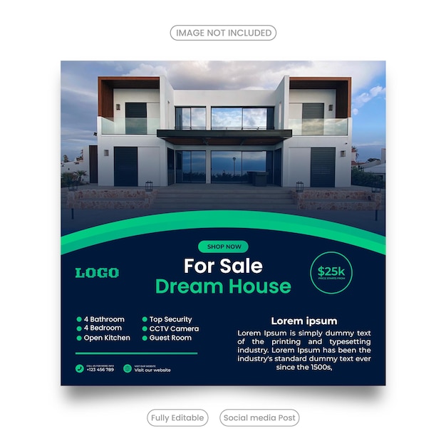 Home sale social media post flat and minimalist real estate sale banner template for marketing