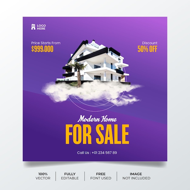 Home sale template design for social media post