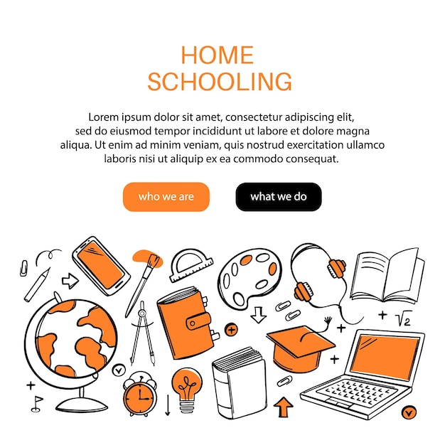 HOME SCHOOLING CONCEPT Doodle Vectors For Online Education