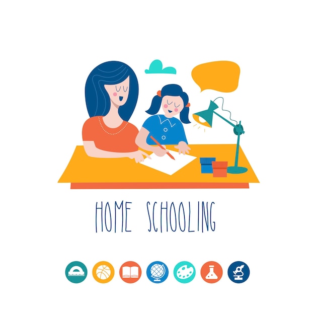 Vector home schooling. the concept of getting a good education at home.