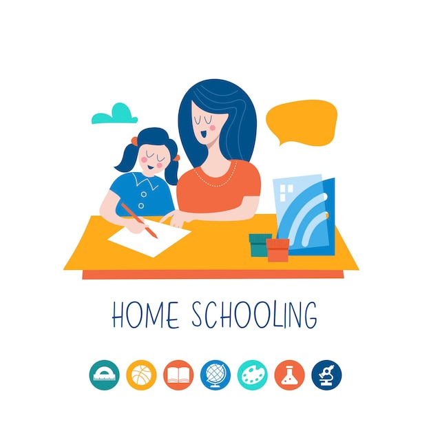 Vector home schooling. the concept of getting a good education at home.