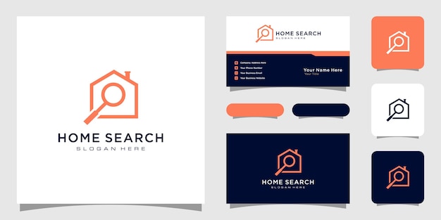 Home search and magnifying glass real estate logo design