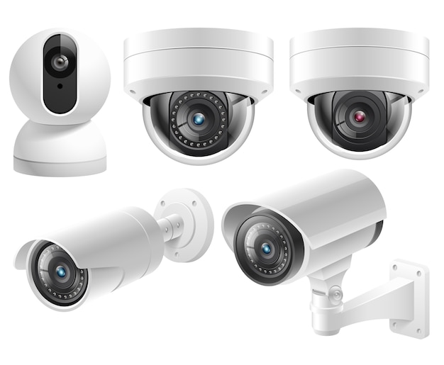 Vector home security cameras video surveillance systems isolated illustration