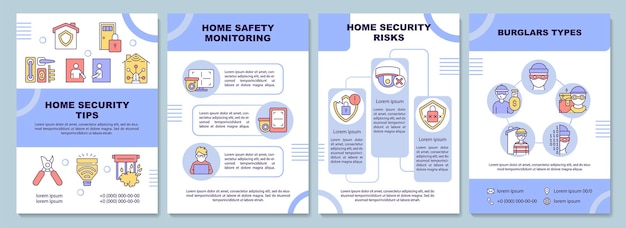 Home security tips brochure template. Protection system. Flyer, booklet, leaflet print, cover design with linear icons. Vector layouts for presentation, annual reports, advertisement pages