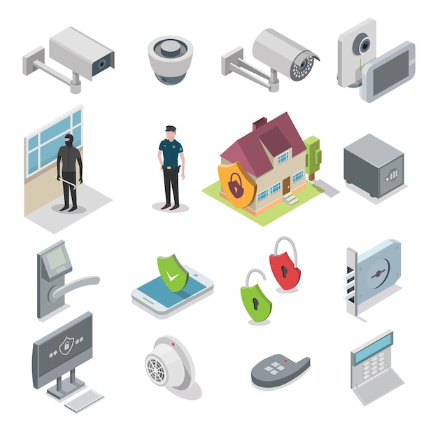 Vector home security vector isometric icon set