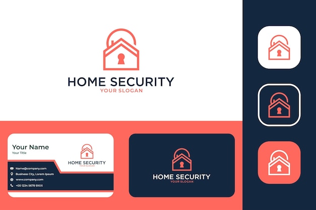 Home security with lock modern logo design and business card