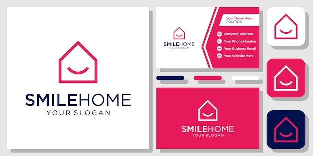 Home Smile House Happy Friendly Property Building Simple Logo Design met sjabloon voor visitekaartjes