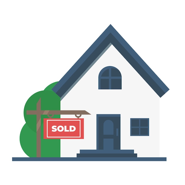 Home sold selling house. Real estate house sold. Estate Vector illustration flat style isolated on w