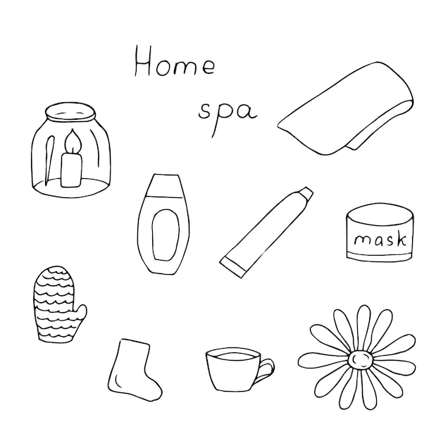 Vector home spa set vector illustration hand drawing doodles