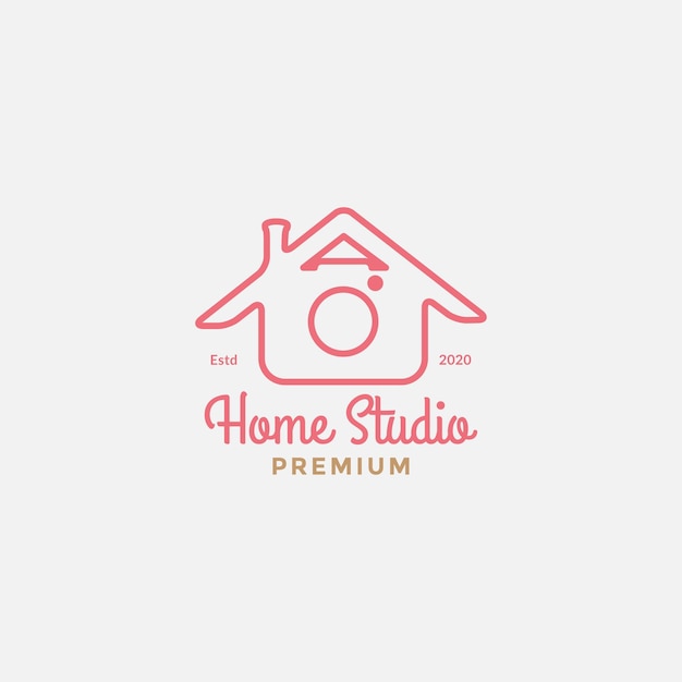 ホームスタジオカメラ写真ラインミニマリストシンプルでモダンなロゴデザイン