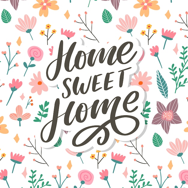 Vector 'home sweet home' hand belettering, quarantaine pandemische brief tekst woorden kalligrafie slogan