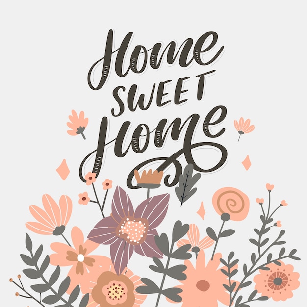 'home sweet home' hand belettering, quarantaine pandemische brief tekst woorden kalligrafie vector illustratie slogan