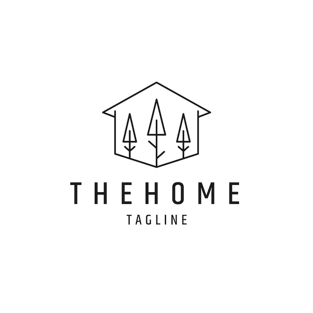 Home tree line logo icon flat design template