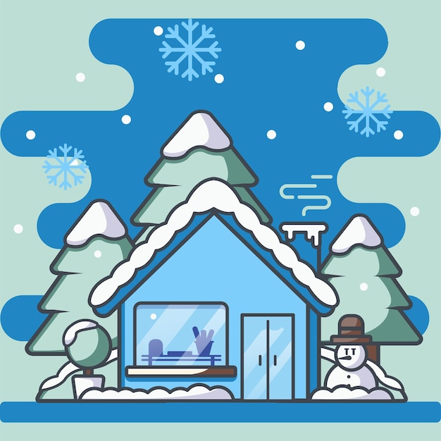 Casa inverno illustrazione grafica vettoriale di