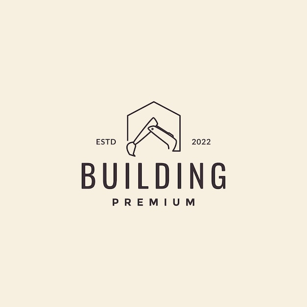 Home with excavator building line logo design