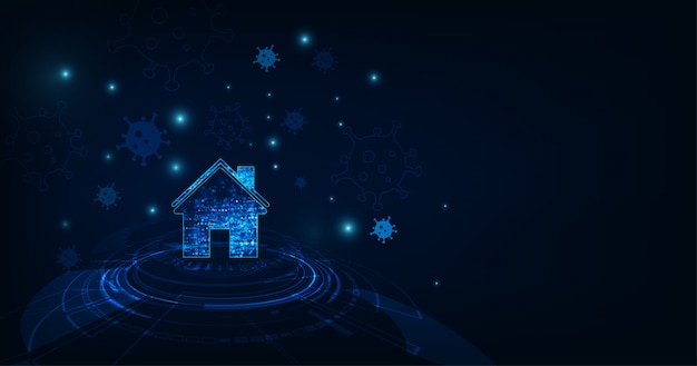 Vector home with virus on dark blue color background.