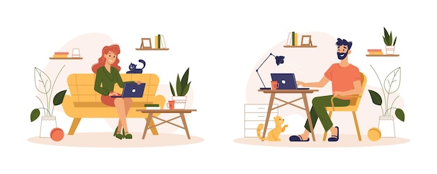 Vector home work freelance people working at home office