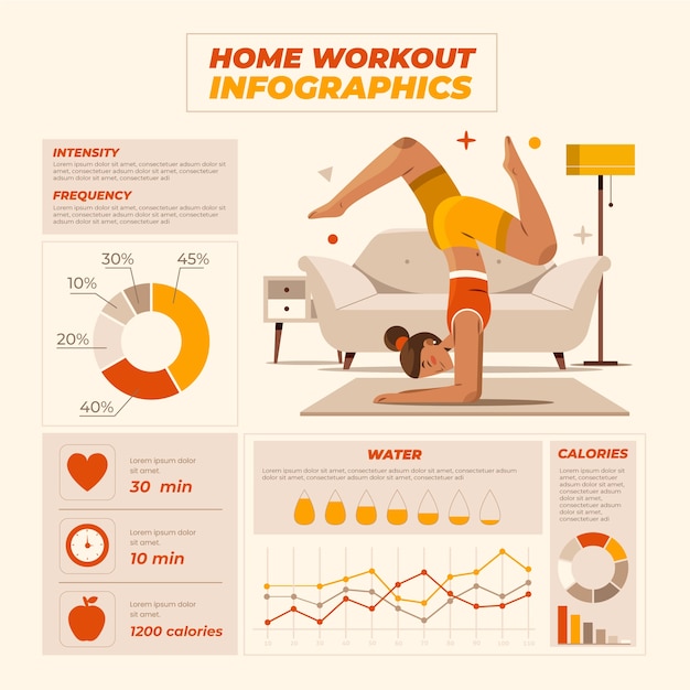 Vector home workout hand drawn cartoon infographics