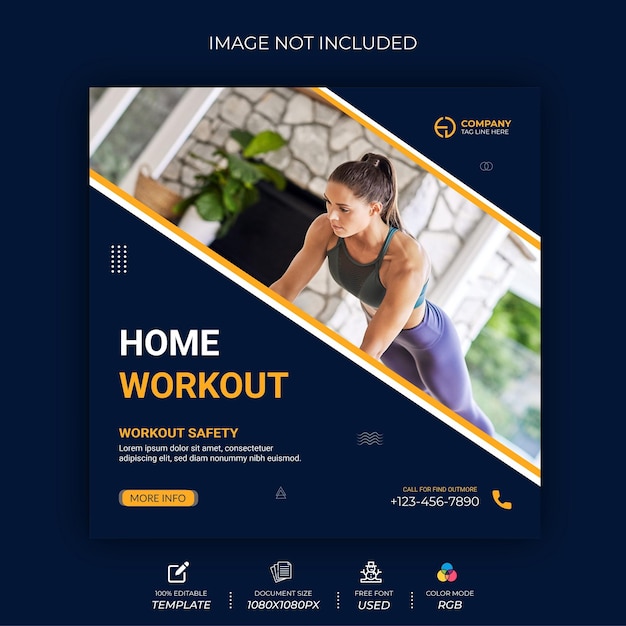 Vector home workout social post design template