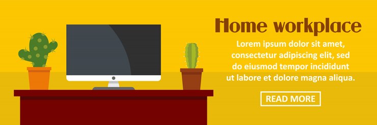 Vector home workplace with cactus banner template horizontal concept