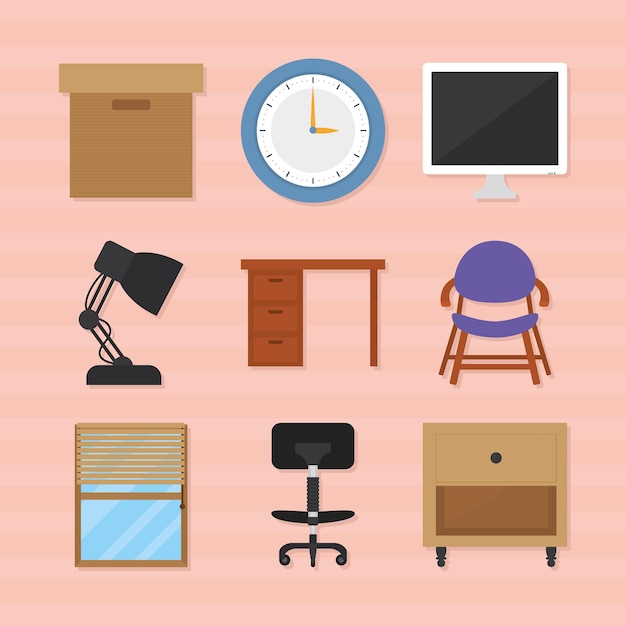 Home workspaces objects icon set