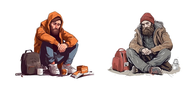 Vector homeless people character man vector