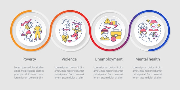 homelessness causes loop infographic template unemployment and poverty data visualization with 4 steps process timeline info chart workflow layout with line icons myriad pro regular font used