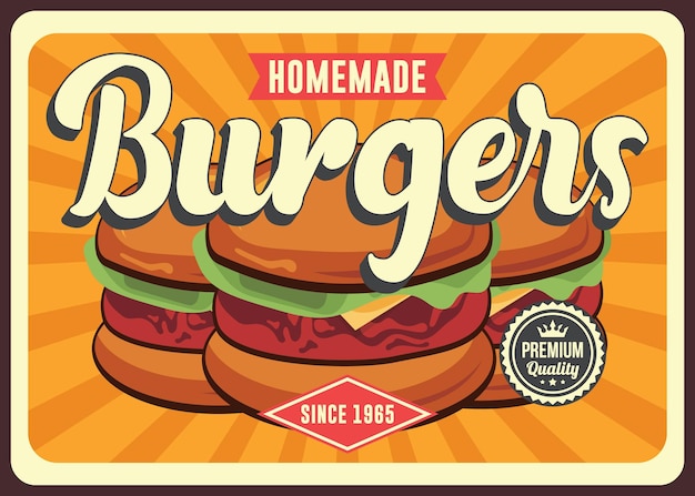 Homemade Burger fast food restaurant advertisment promo poster vector