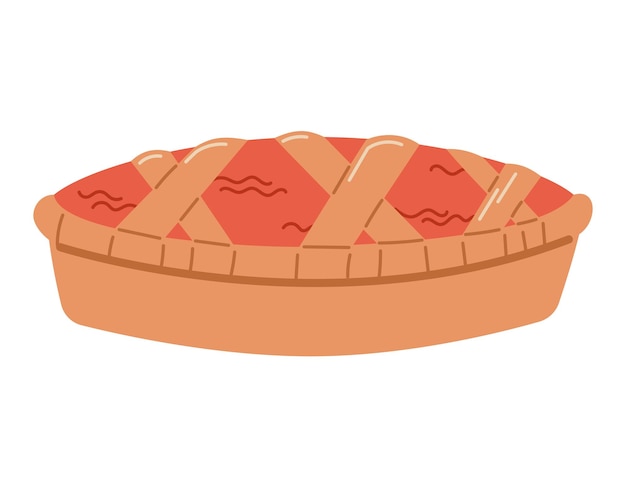 Homemade cartoon cake apple or berry pie vector isolated flat illustration
