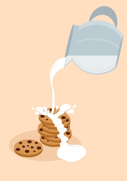 A homemade cookies with chocolate chips with a milk a lot vector illustration