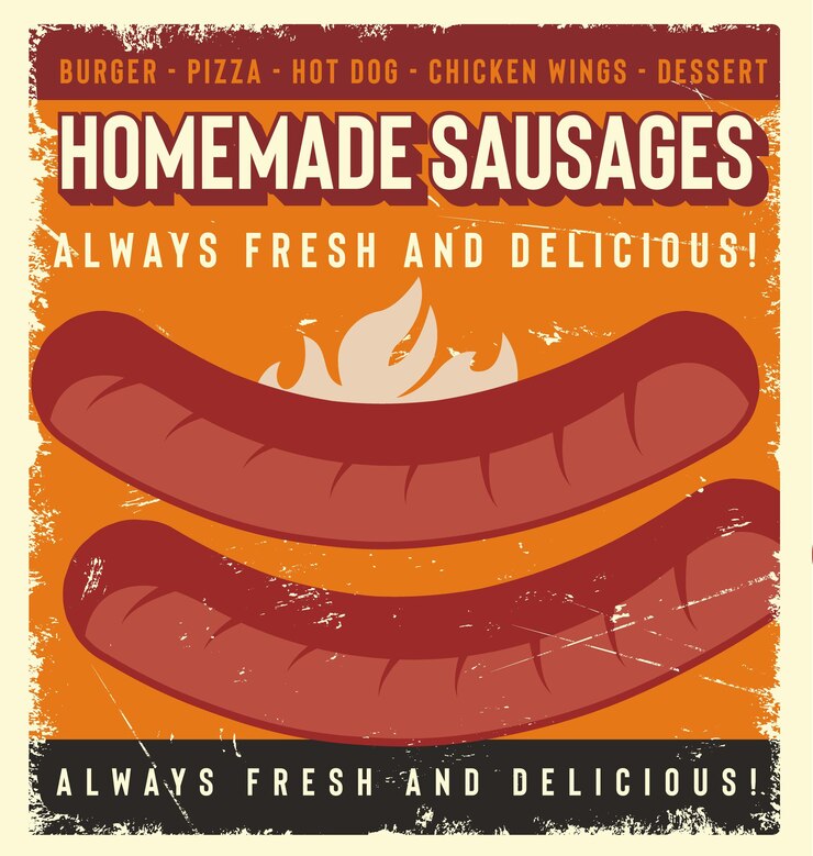 Vector homemade sausages fast food restaurant retro poster vector design