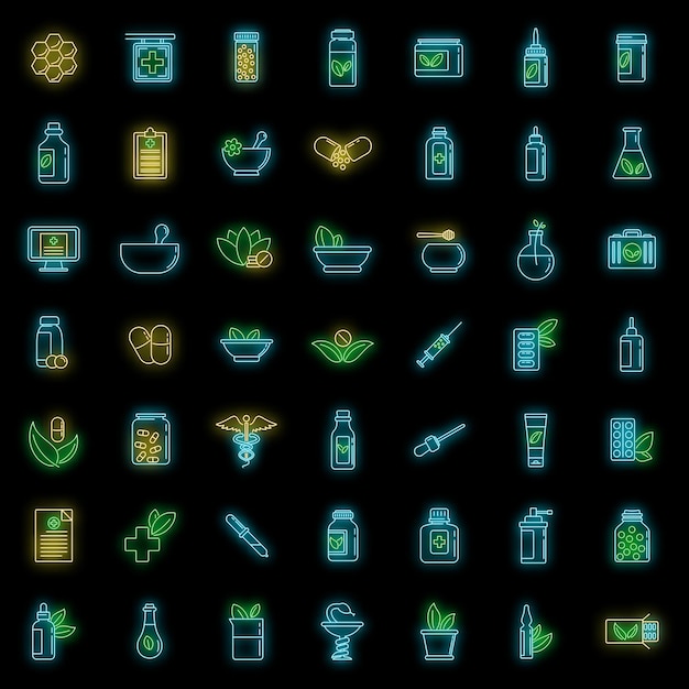 Homeopathische gezondheids-iconen set vector neon