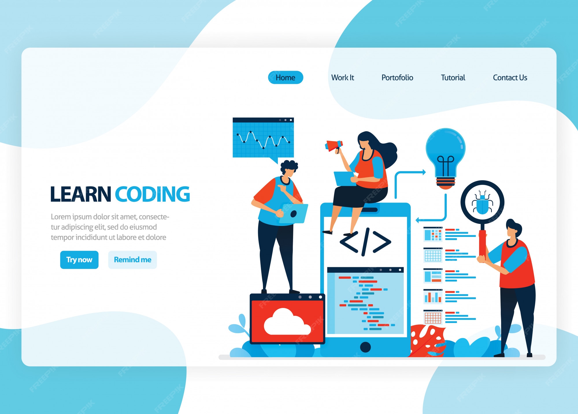 Premium Vector | Homepage for learning programming and coding ...