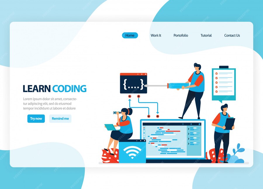 Premium Vector | Homepage for learning programming and coding ...